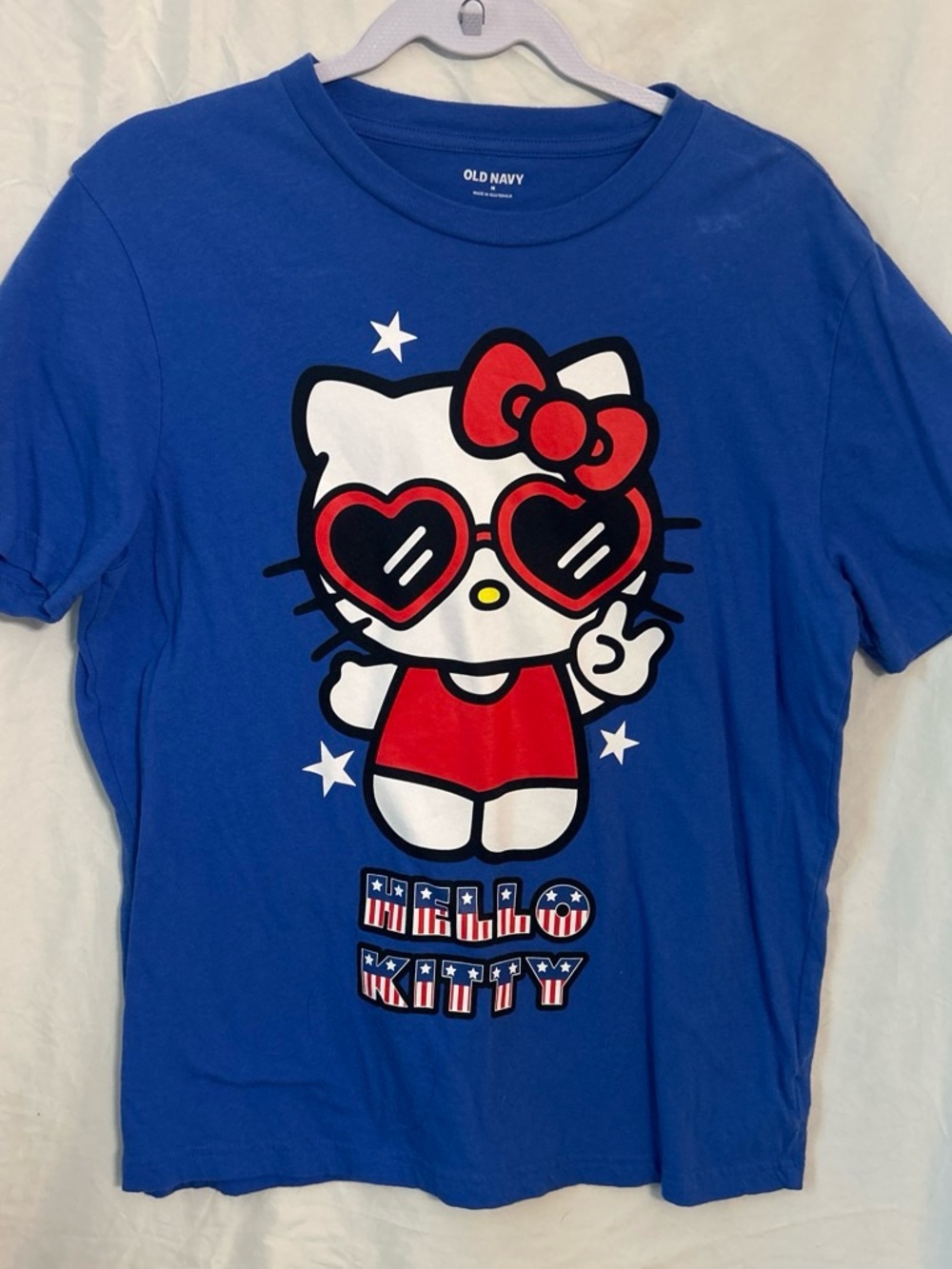Old Navy Blue Hello Kitty Graphic Tee with Red Accents